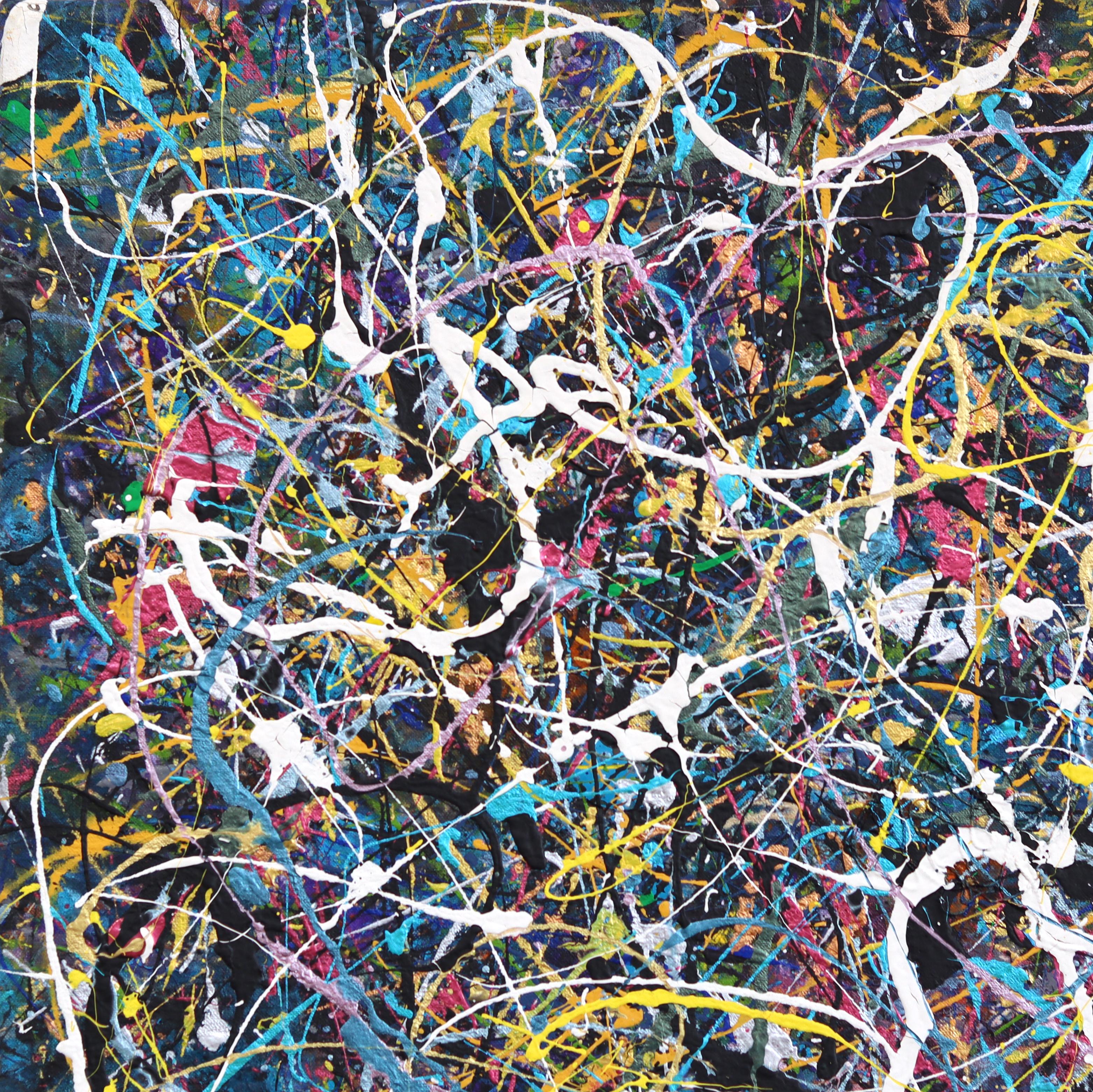 White Noise - Colorful Energetic Abstract Expressive Textural Drip Painting For Sale 2