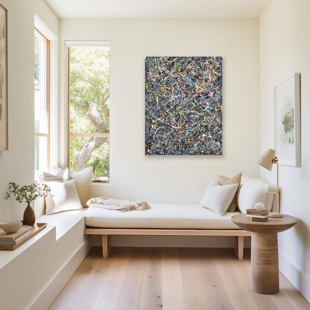 White Noise - Colorful Energetic Abstract Expressive Textural Drip Painting For Sale 3