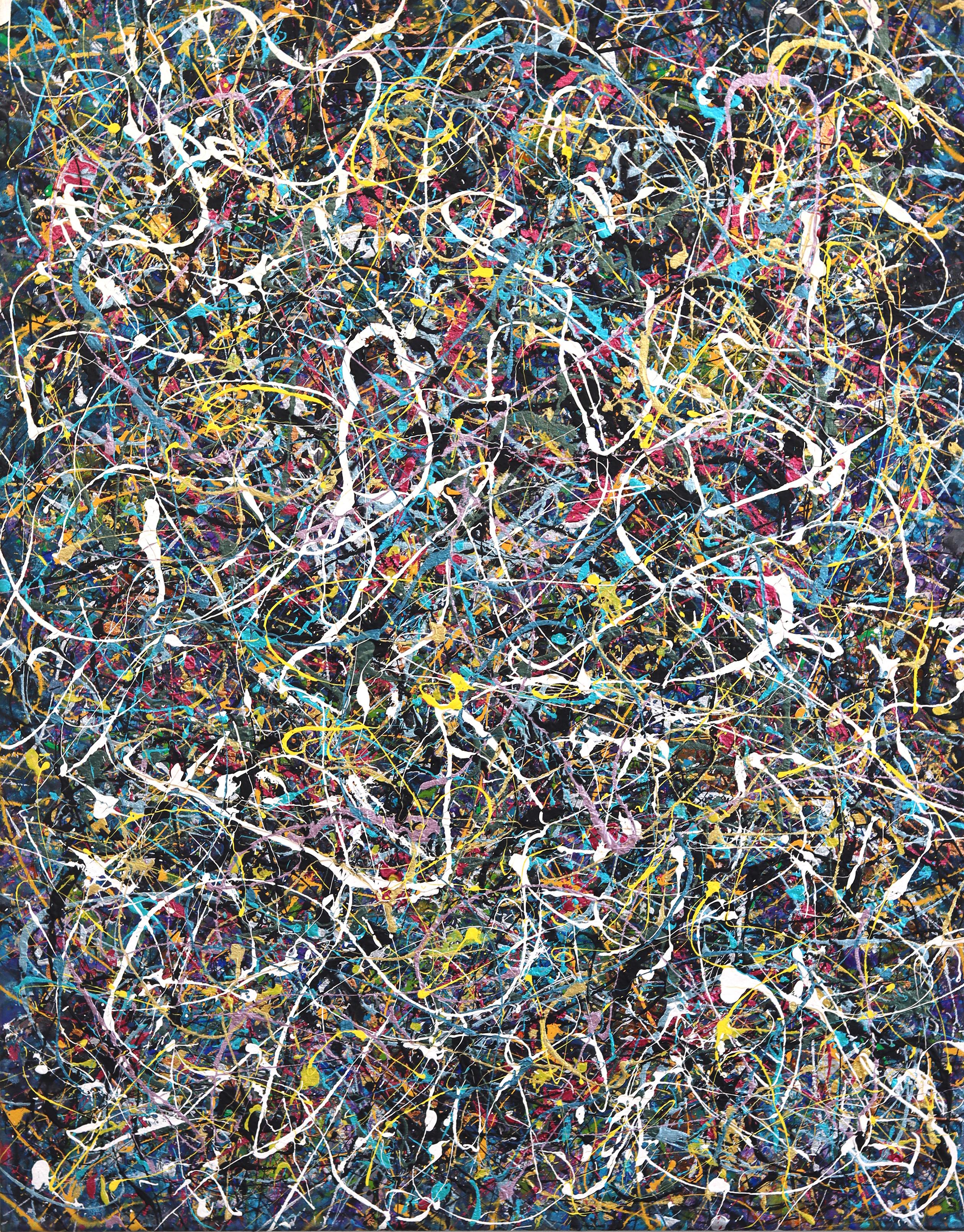 White Noise - Colorful Energetic Abstract Expressive Textural Drip Painting