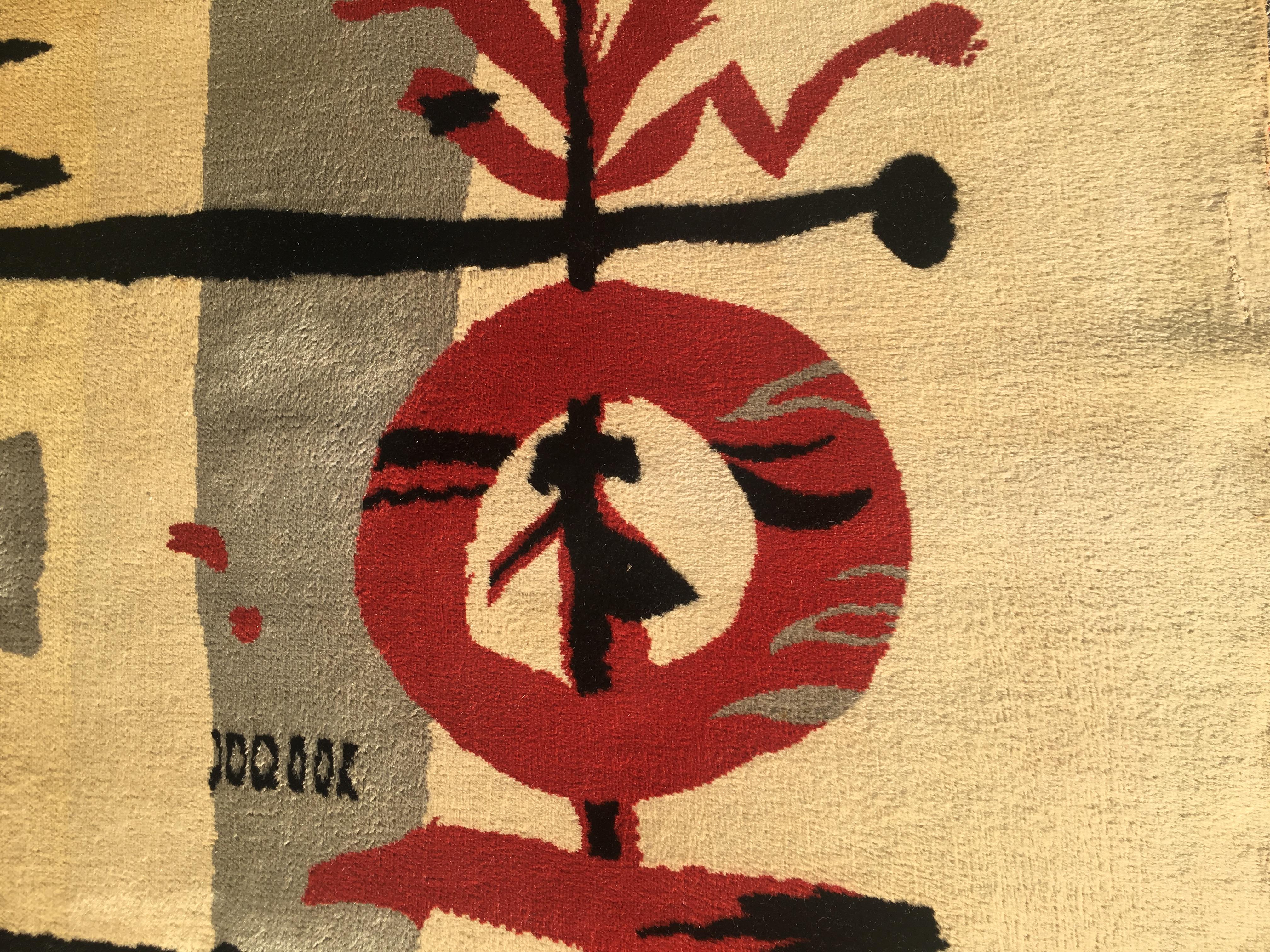 Fabulous midcentury rug or tapestry by Marc Saint Saens (1903-1973) signed, circa 1960 with matching original stencil (pochoir). 

Marc Saint Saens was a Frenchman known as an influential expressionist painter as well as a major artist in the