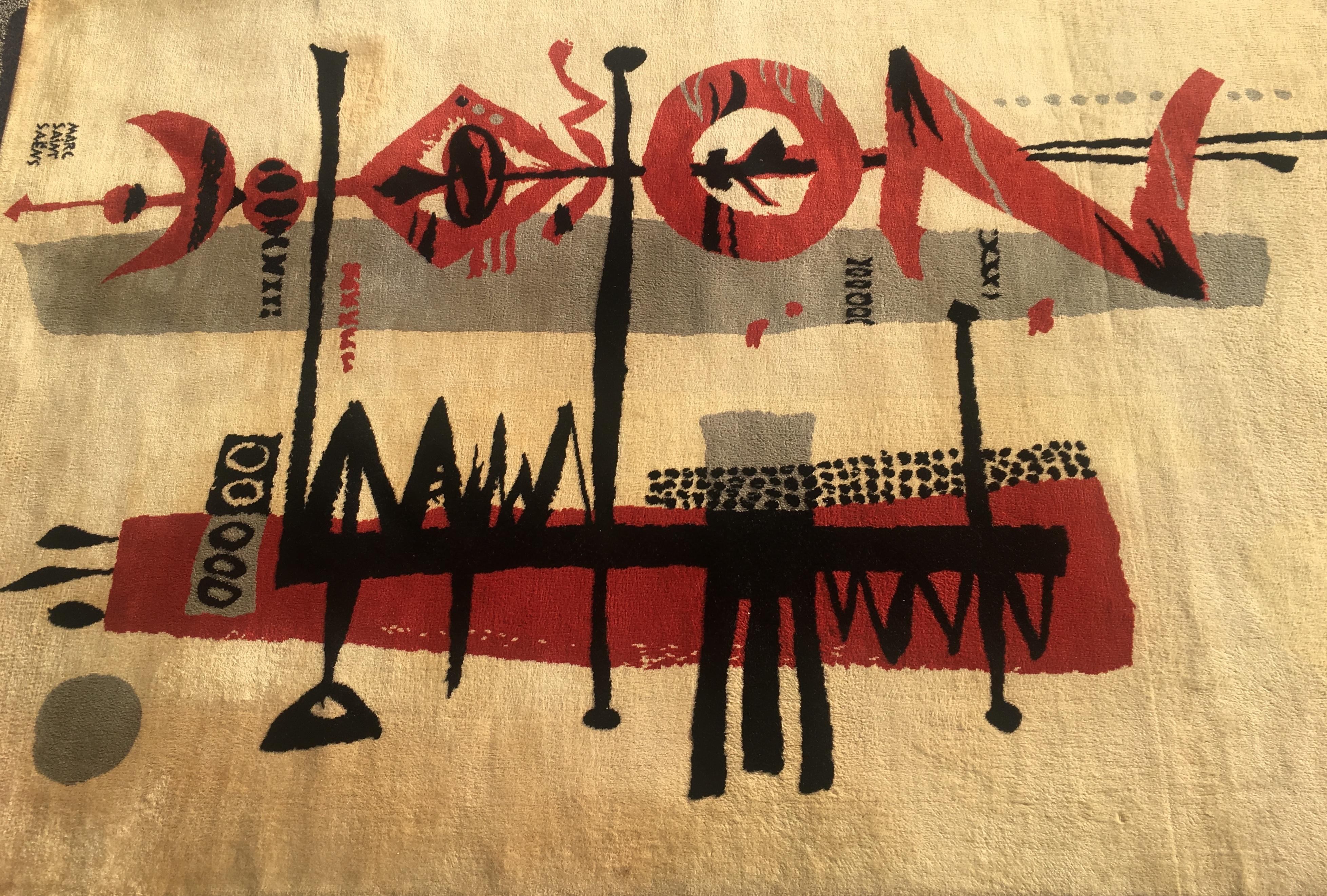 Mid-Century Modern Marc Saint Saens Midcentury Rug or Tapestry with Original Stencil-Pochoir, 1960