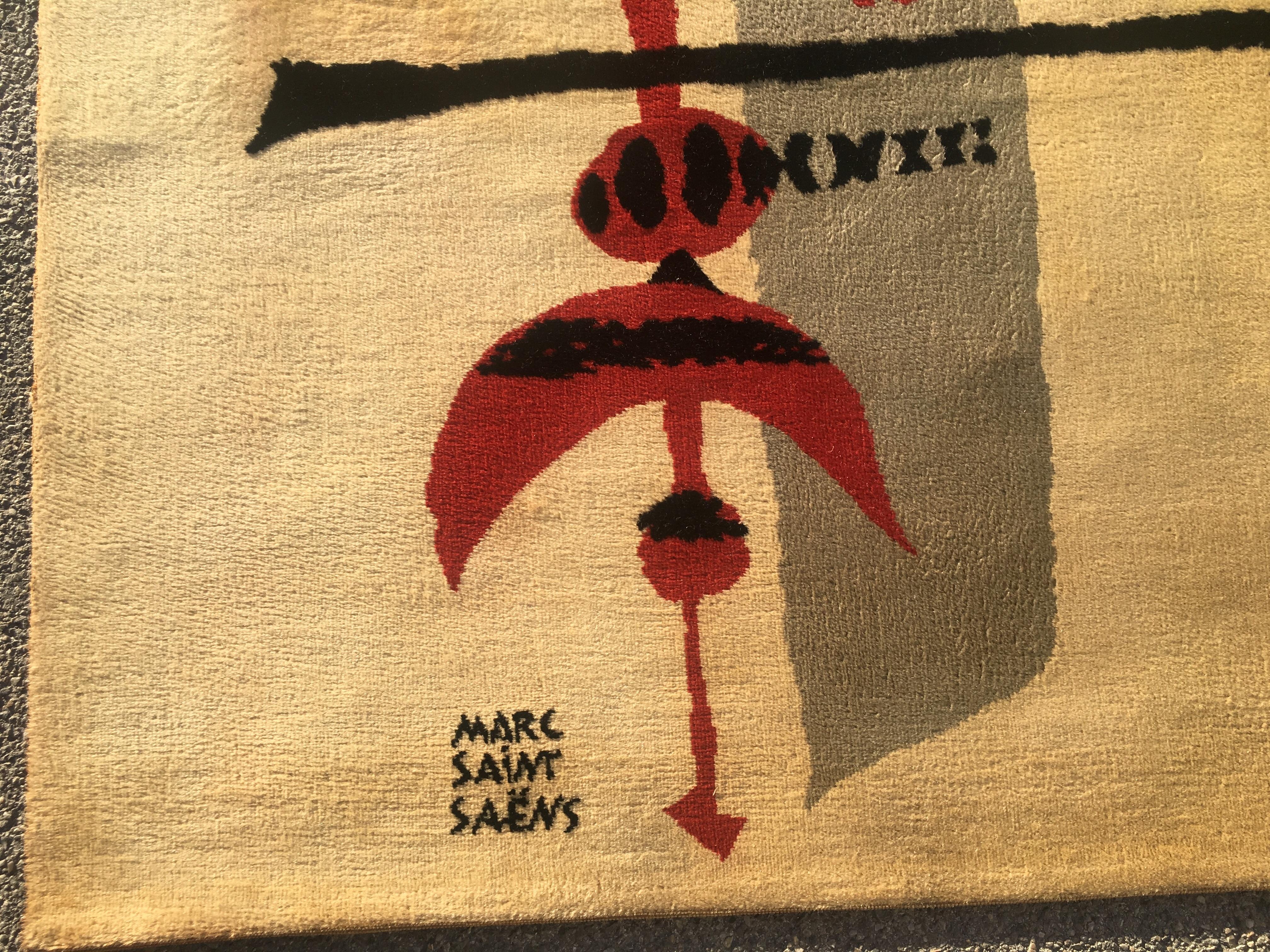French Marc Saint Saens Midcentury Rug or Tapestry with Original Stencil-Pochoir, 1960