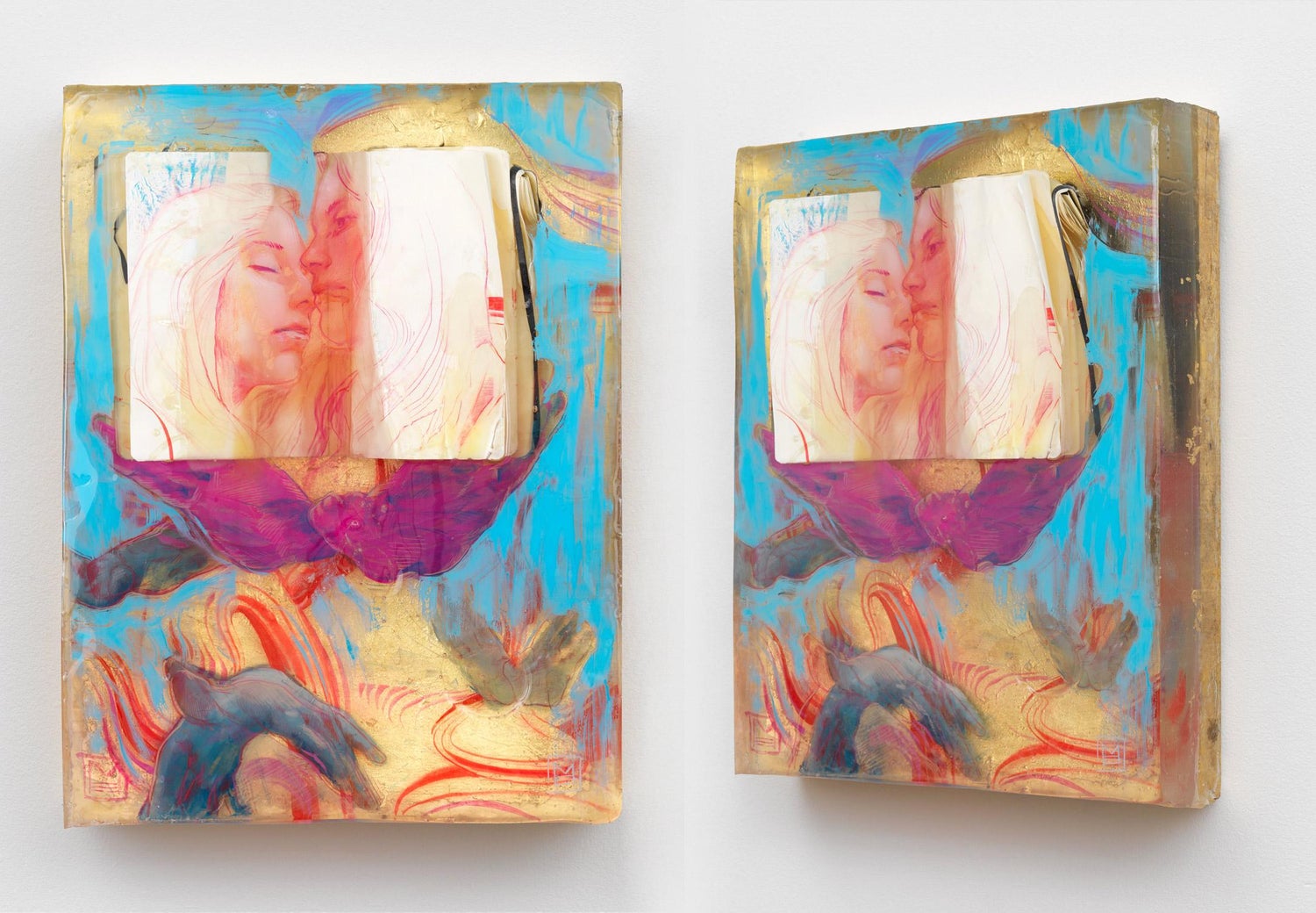 Marc Scheff Feathers Are Blue Mixed Media Layered Resin