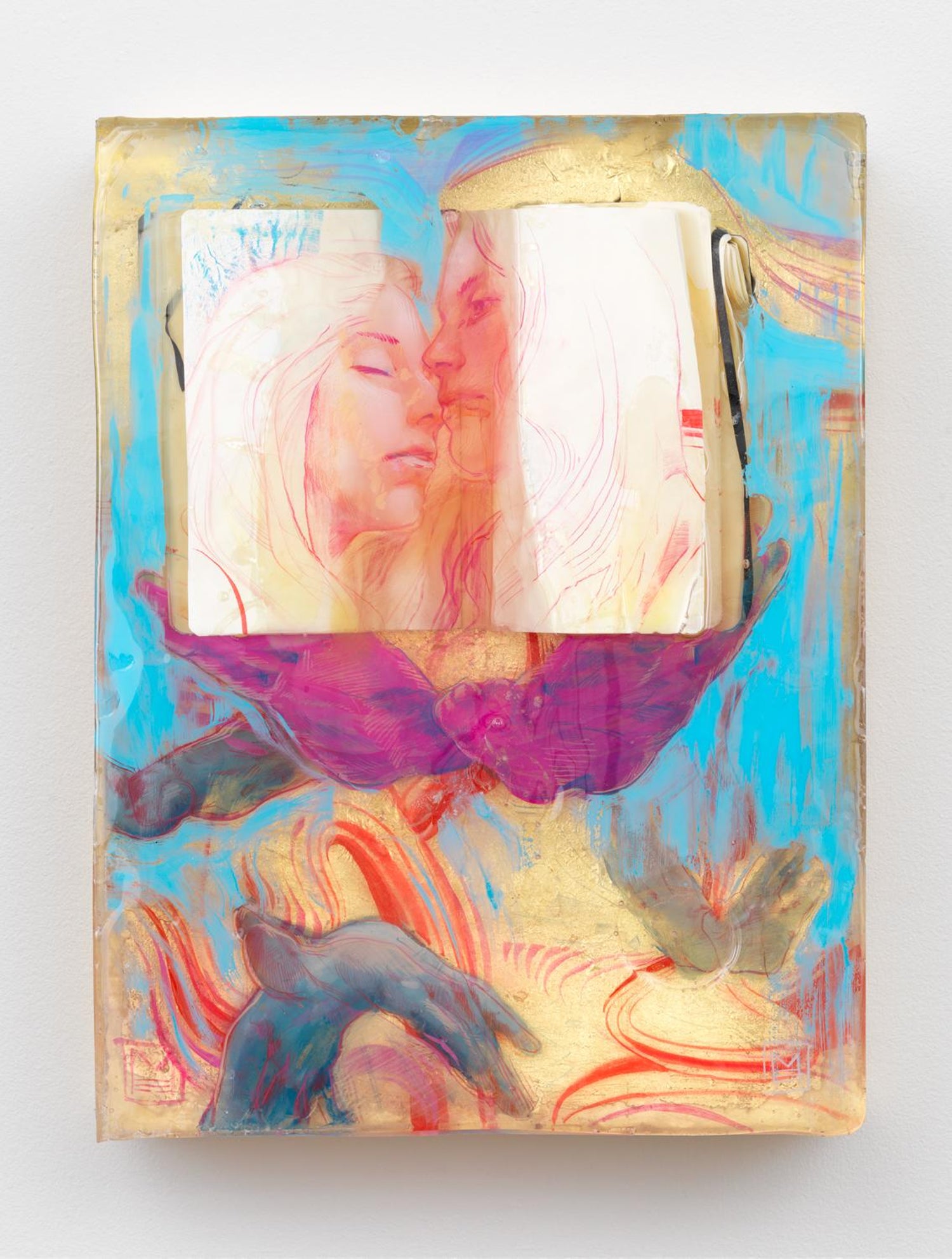 Marc Scheff Feathers Are Blue Mixed Media Layered Resin