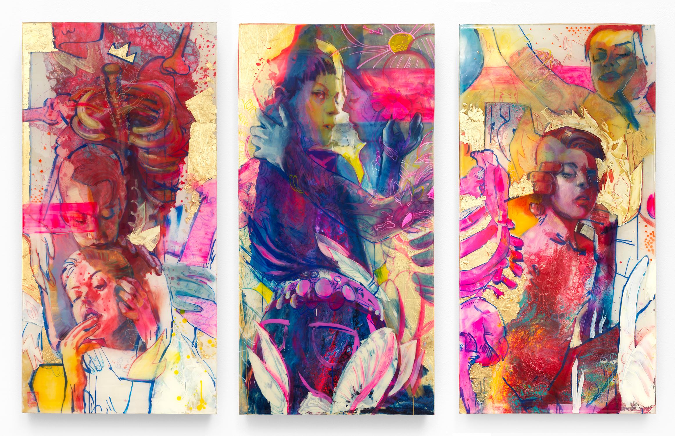 Marc Scheff Figurative Painting - This is Not a Riot, Mixed media layered resin painting