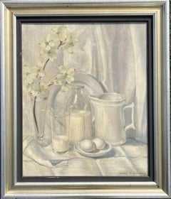 "Still Life in Whites" Mid Century Oil Painting