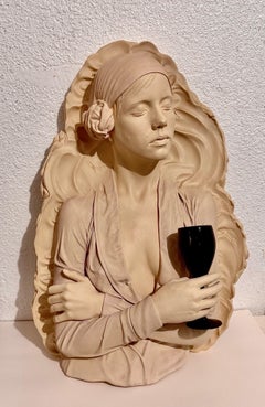 Marc Sijan Hyperrealist Contemporary Plaster Sculpture Woman and Champagne Glass