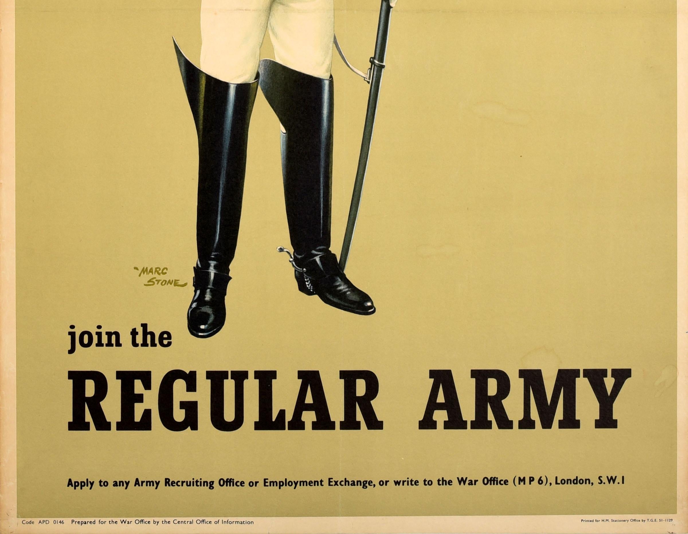 Original vintage British Army recruitment poster - Join the Regular Army It's a Real Man's Life - featuring a stunning image by the British artist Marcus Stone (1909-1991) of a royal Life Guard in full dress uniform with a metal cuirass, long black