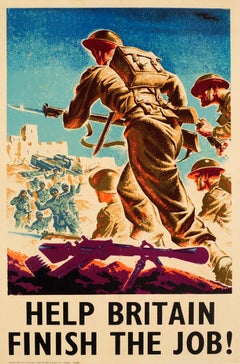 Original Vintage War Propaganda Poster Help Britain Finish the Job Libya WWII