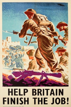 Original Vintage War Propaganda Poster Help Britain Finish the Job WWII Soldiers