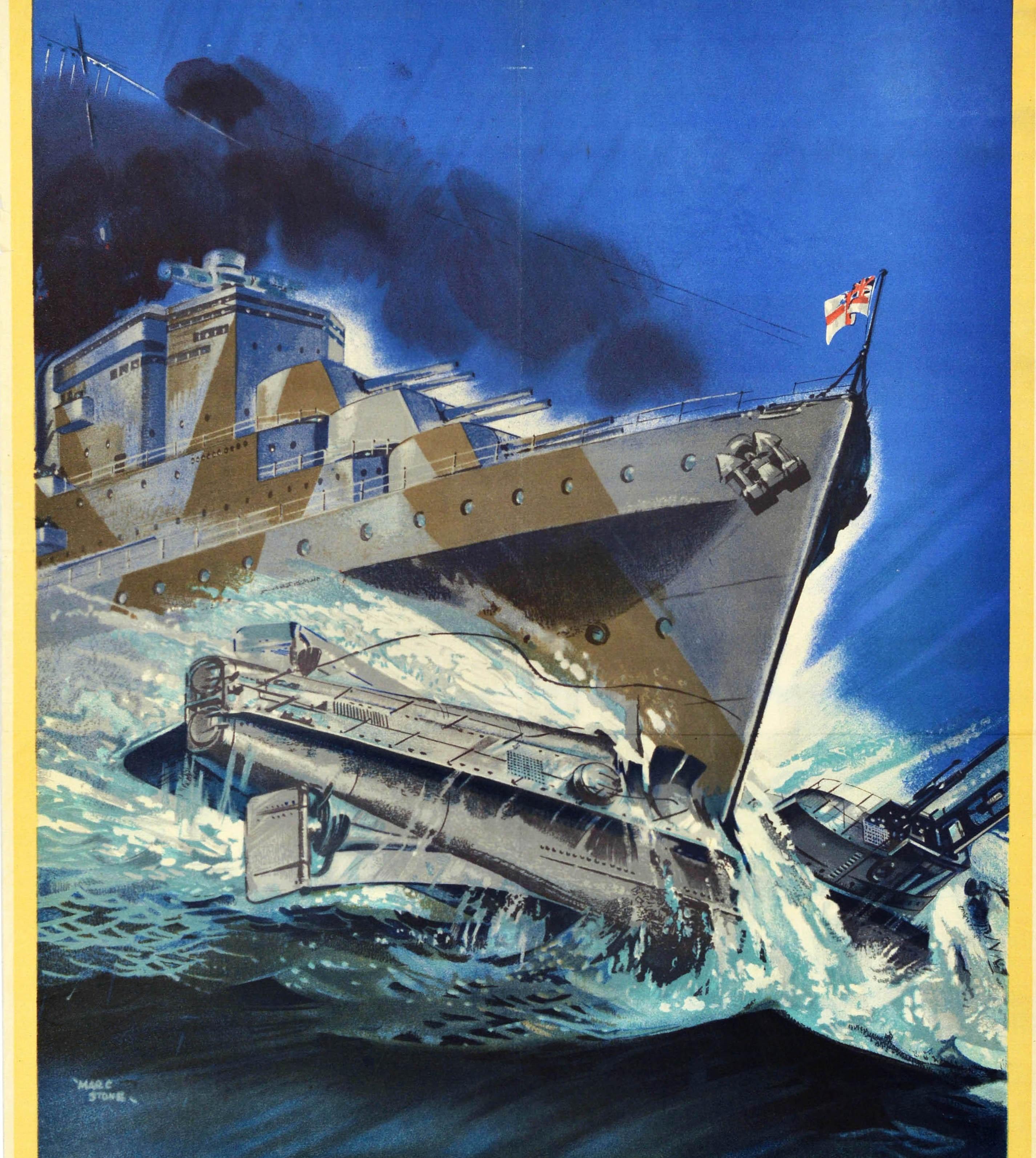 Original Vintage WWII Poster The Downfall Of The Dictators Is Assured Submarine - Print by Marc Stone