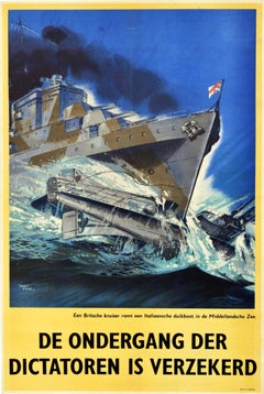 Original Vintage WWII Poster The Downfall Of The Dictators Is Assured Submarine