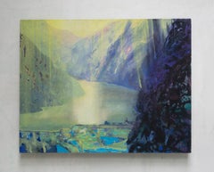 Marc Tanguy - "Lake (II)" Oil on Canvas, Mountains landscape 2009
