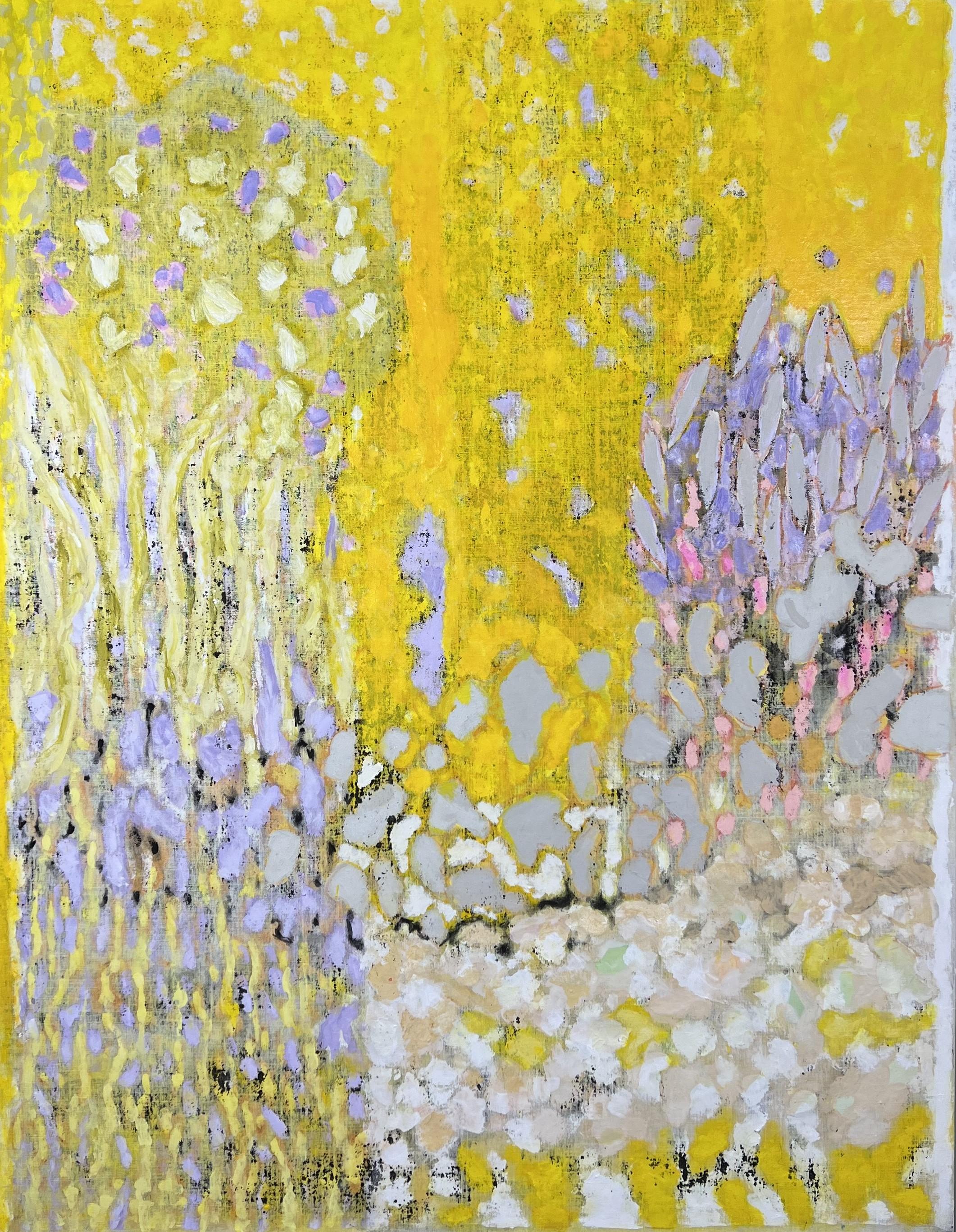 Marc Tanguy (born in 1959)
Marc Tanguy's Yellow Garden is a very luminous painting. To work his subject, he experiments with different materials, adapting to the result they impose. In this case, he began by painting the back of the canvas with a
