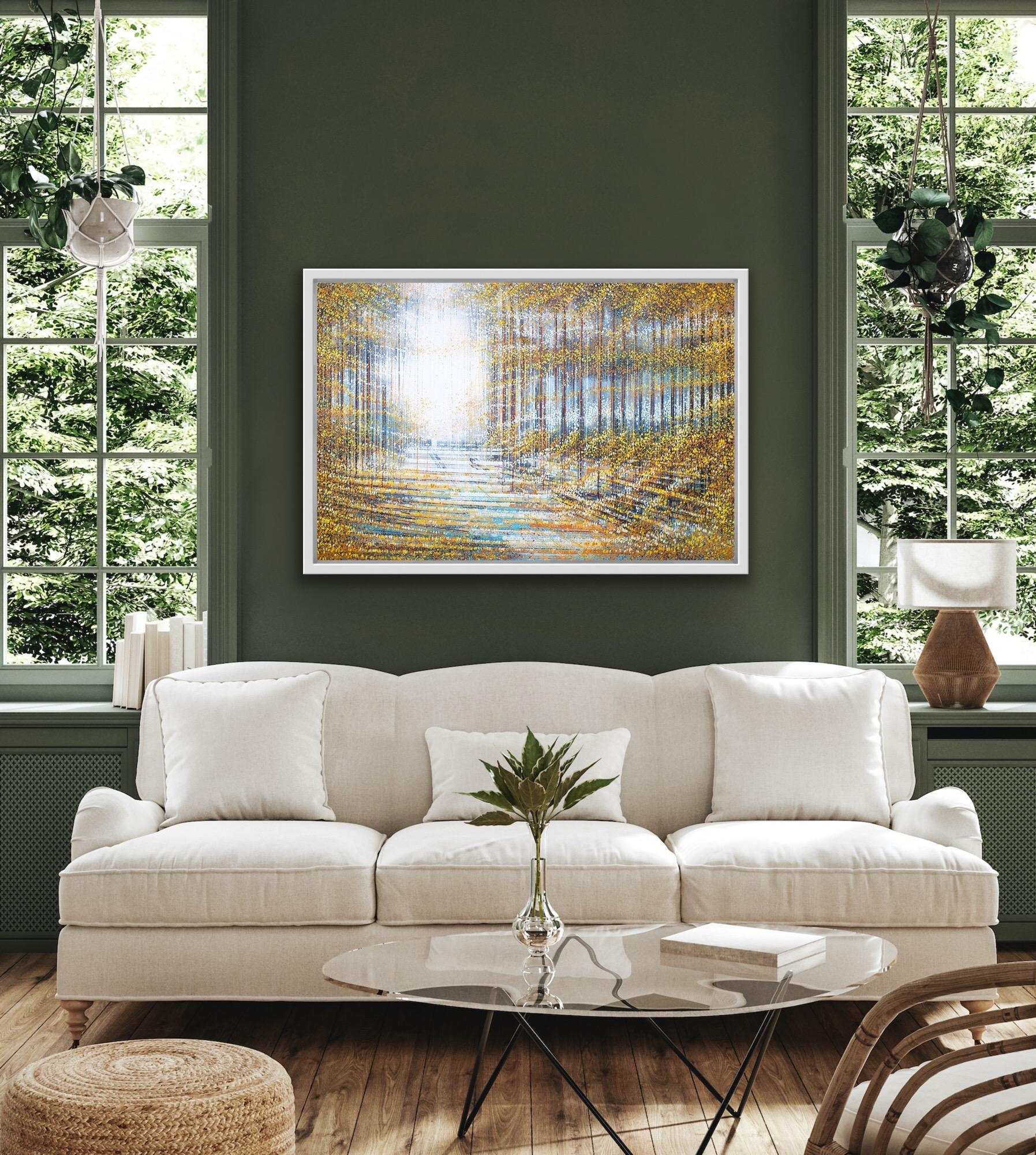 Trees d'automne, Paysage contemporain pointilliste, Art des parcs, Art des arbres lumineux en vente 3
