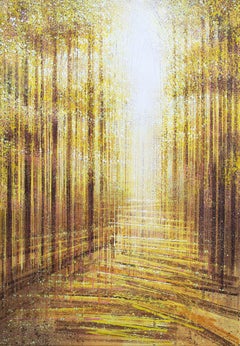 Autumn Trees In Golden Light, Painting, Acrylic on Canvas