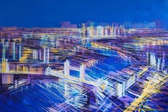 City of Lights, London, Landscape Painting , Cubist Cityscape Art, Aerial View
