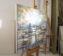 Dramatischer Sonnenuntergang über Berlin, Gemälde, Acryl auf Leinwand