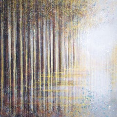 Lakeside Trees At Twilight, Painting, Acrylic on Canvas