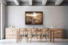 Skyline di Londra sotto un caldo tramonto, paesaggio urbano londinese con luci brillanti