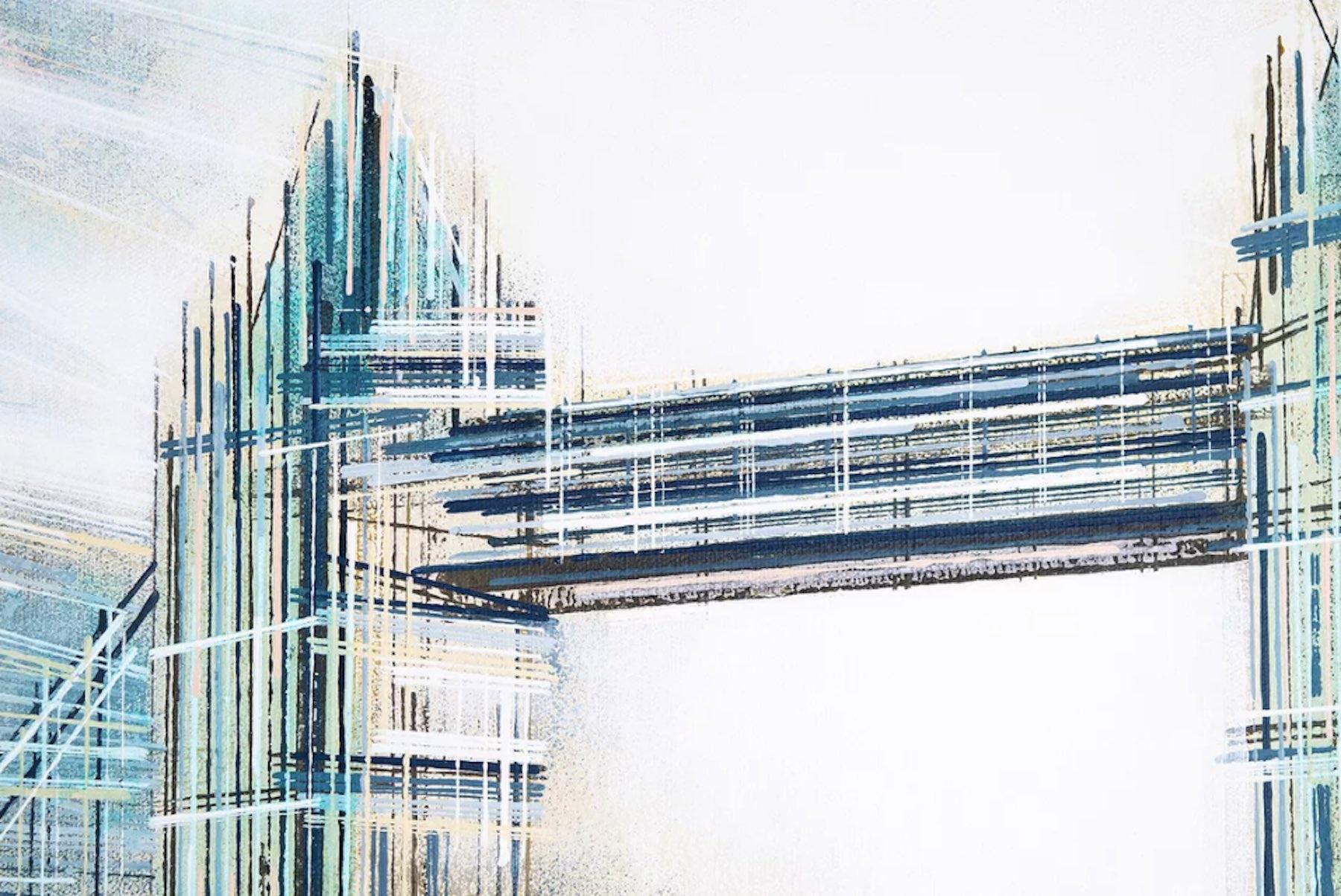 London, Tower Bridge, Contemporary Cityscape Painting, Modern Artworks - Gray Abstract Painting by Marc Todd