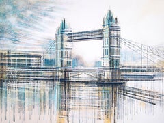 Londres, pont de la Tour, peinture de paysage urbain contemporain, œuvres d'art moderne