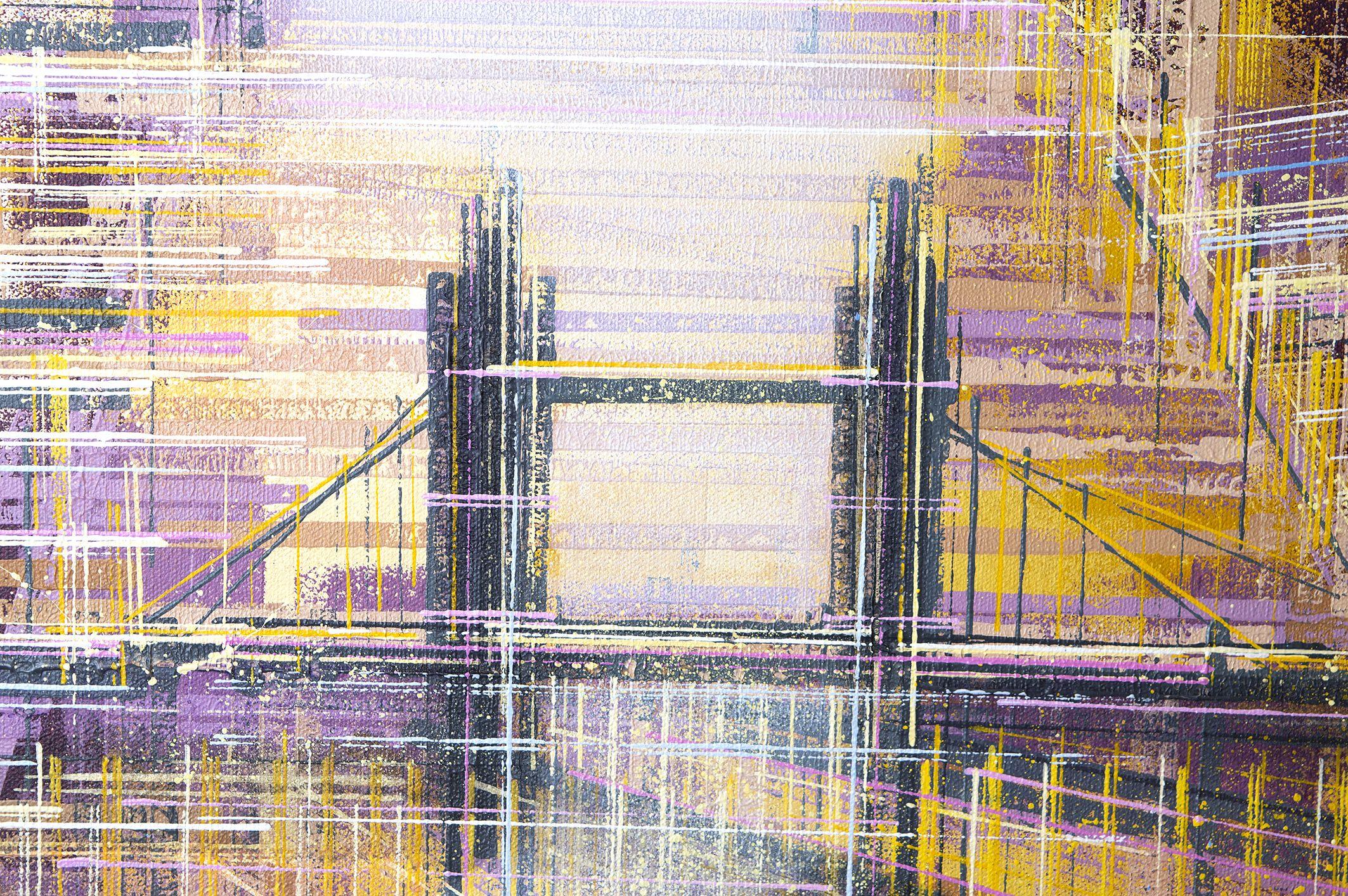 London unter einem hellen Sonnenuntergang, Gemälde, Acryl auf Leinwand