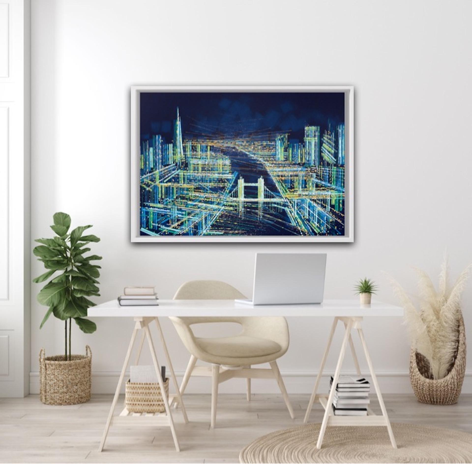 Marc Todd, London Lit Brightly, Original Abstract Cityscape Art, Bright Painting 1