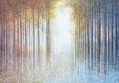Mist Rising In Autumn Forest, Painting, Acrylic on Canvas