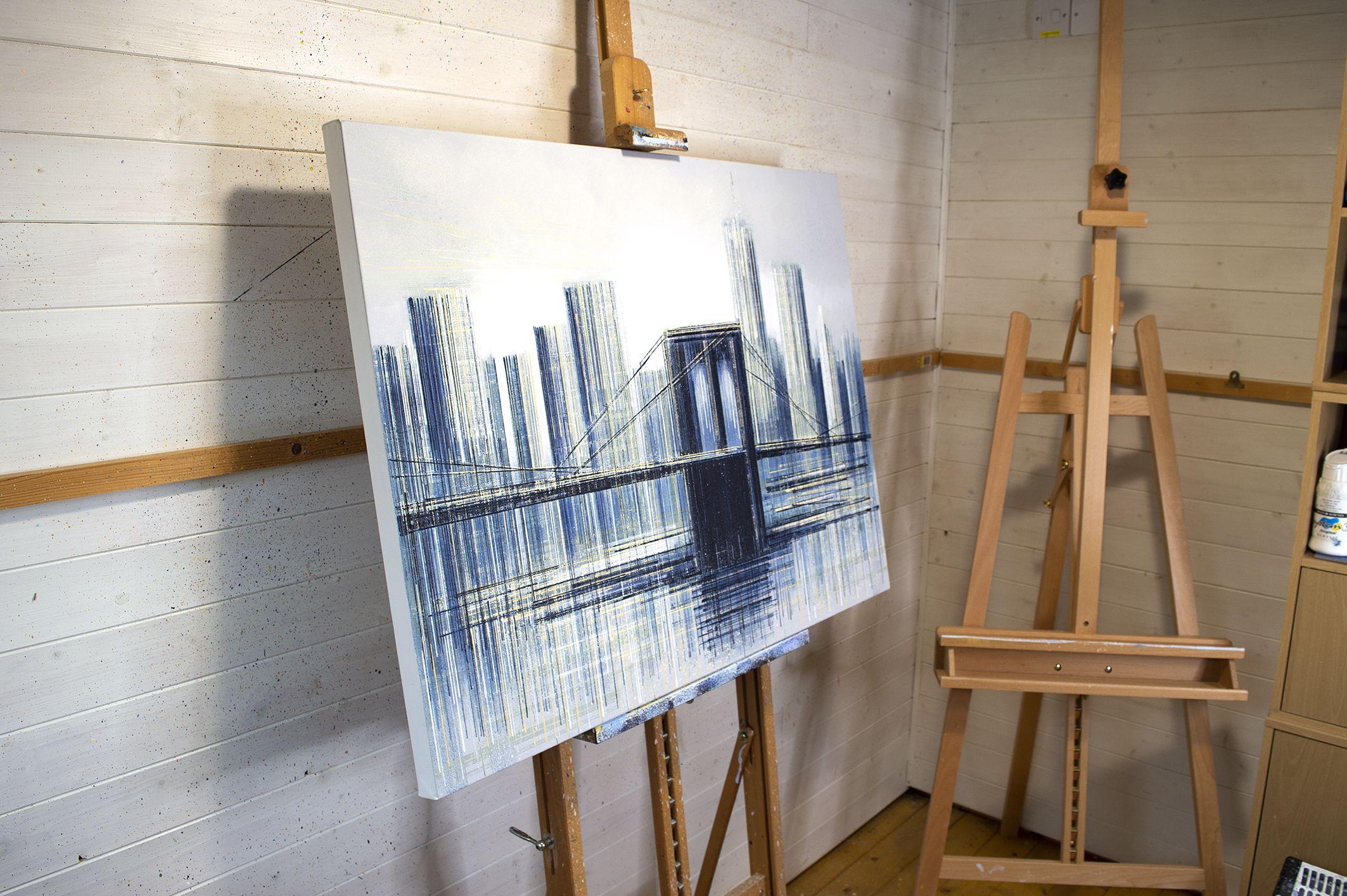 New York City - The Brooklyn Bridge At Twilight, Painting, Acrylic on Canvas 4