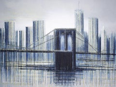 New York City - The Brooklyn Bridge At Twilight, Painting, Acrylic on Canvas