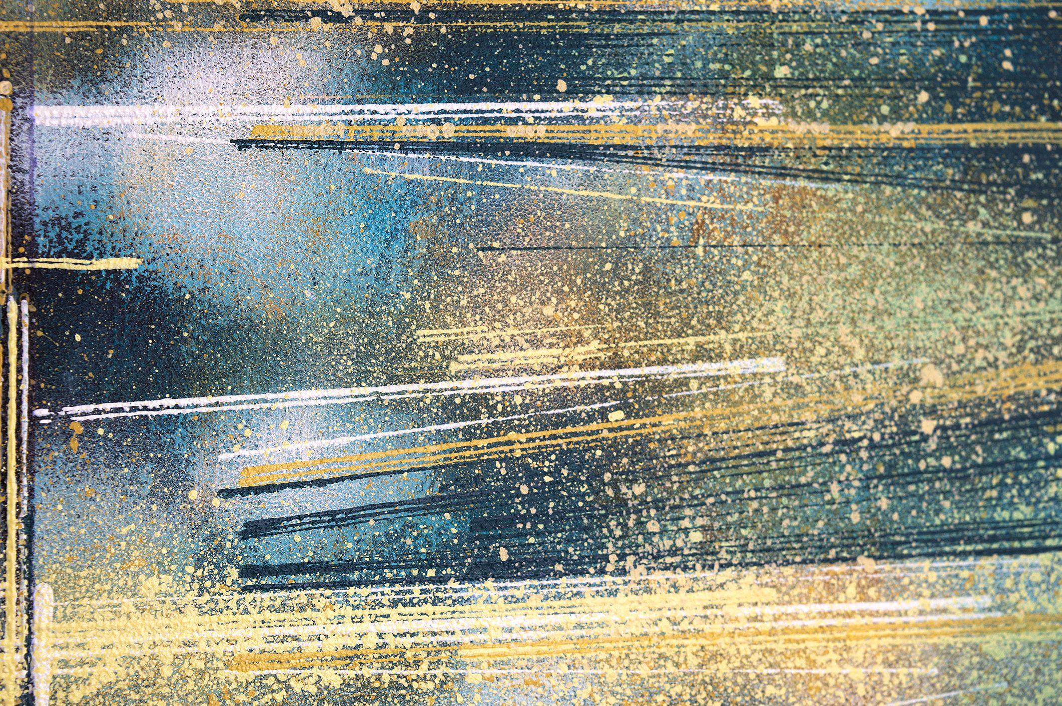 A contemporary impressionist painting of the Empire State Building, painted in a mix of atmospheric colours colours, and created in my signature style, which utilises a range of textures, tools and painting implements to create a unique visual