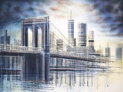 The Brooklyn Bridge At Sunset - Composition 2, Peinture, Acrylique sur toile
