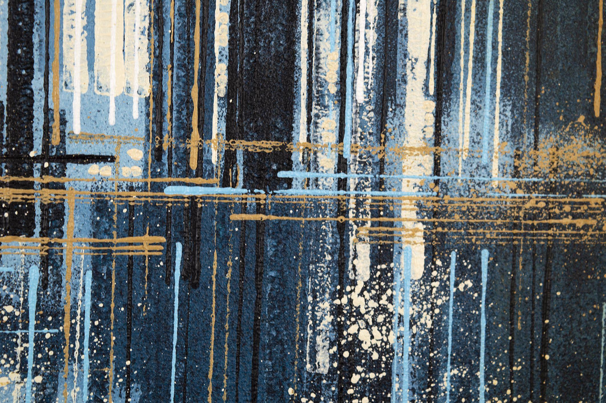 Un quadro impressionista contemporaneo di Venezia di notte, dipinto con un mix di colori atmosferici e realizzato secondo il mio stile caratteristico, che utilizza una serie di texture, strumenti e attrezzi da pittura per creare un effetto visivo