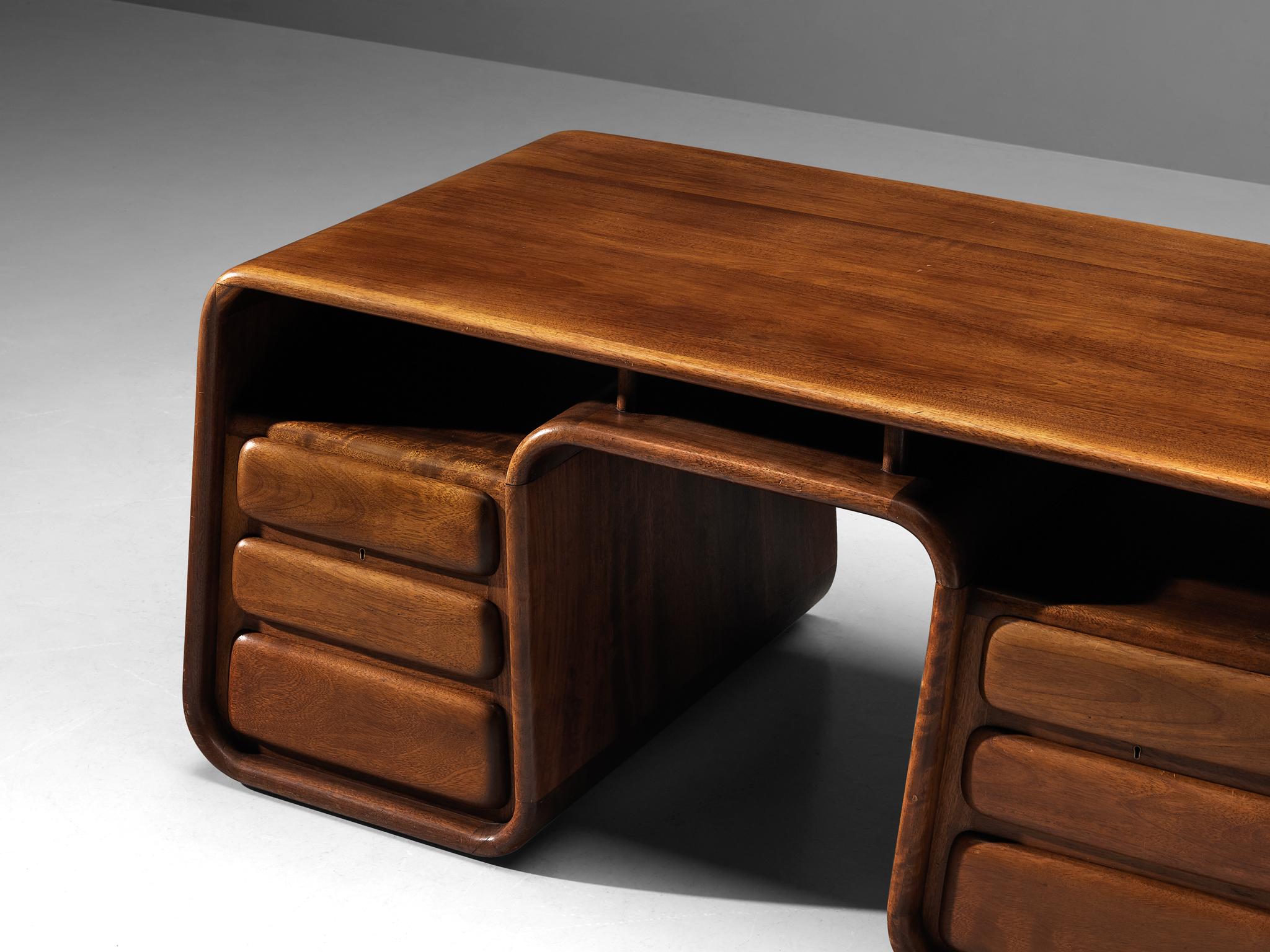 Mid-Century Modern Marc van Rampelberg Freestanding Desk in Solid Iroko