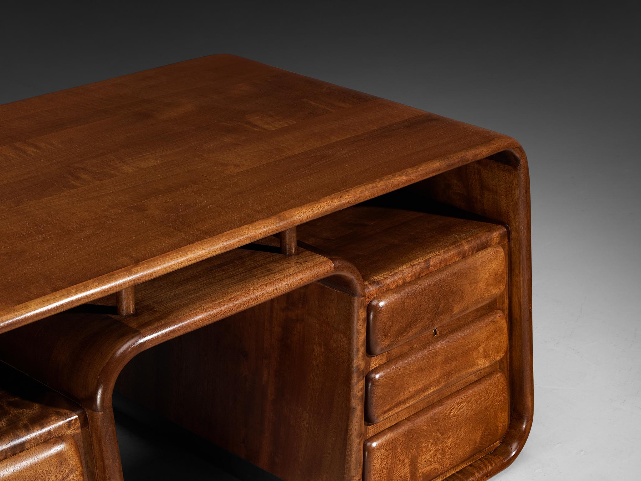 Late 20th Century Marc van Rampelberg Freestanding Desk in Solid Iroko  For Sale