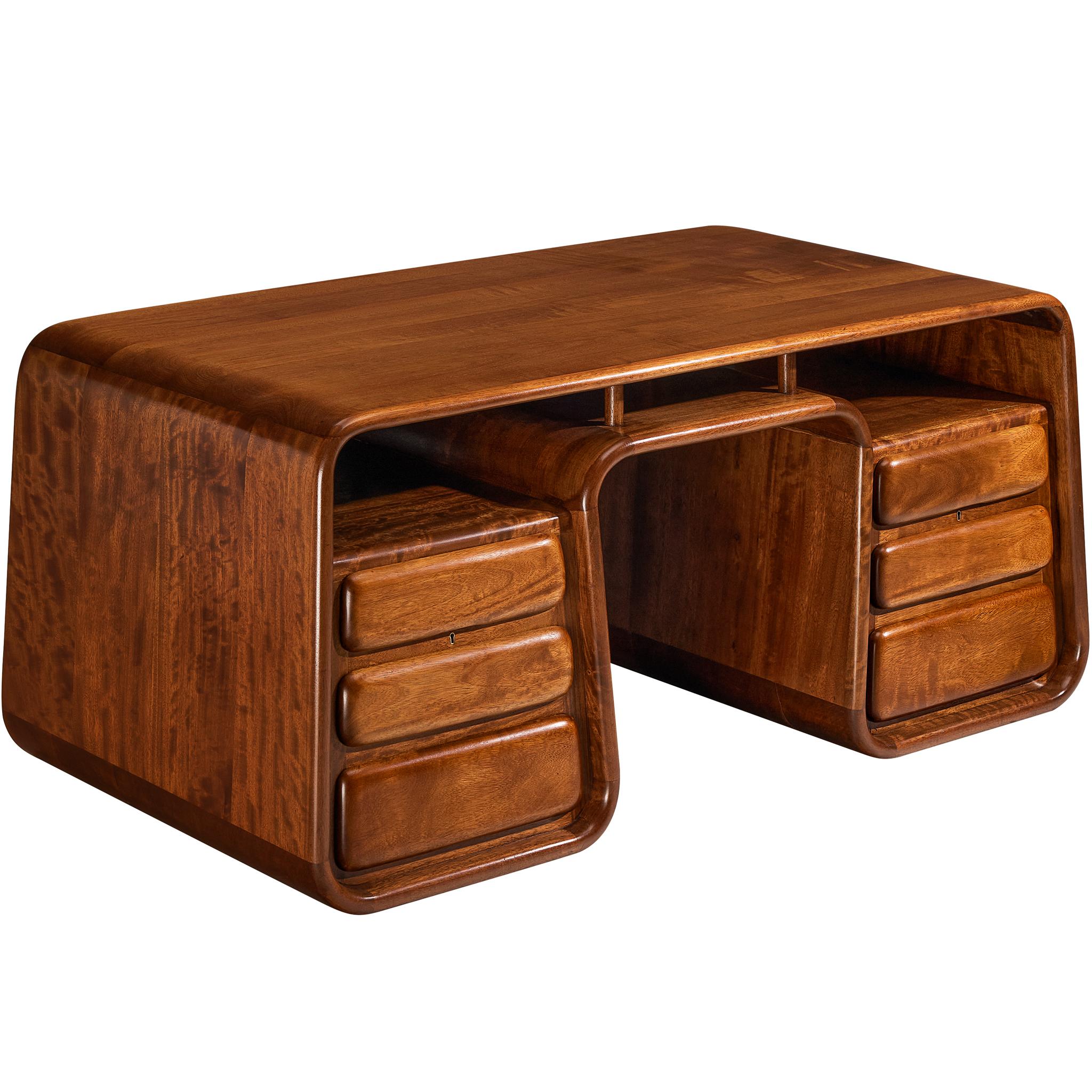 Bureau autoportant Marc van Rampelberg en Iroko massif