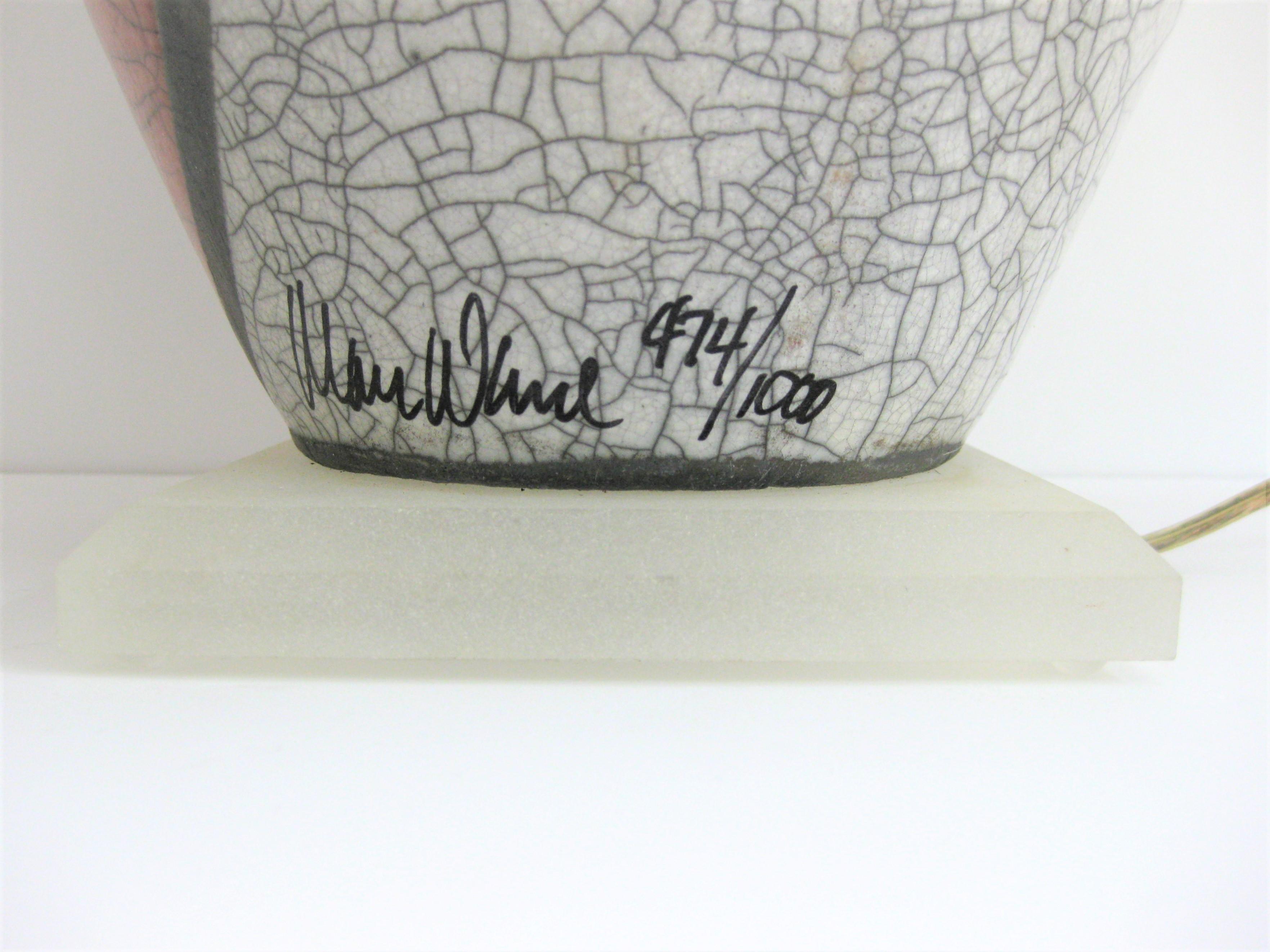 Marc Ward Artist Signed Crackle Glaze Ceramic Table Lamp For Sale 2