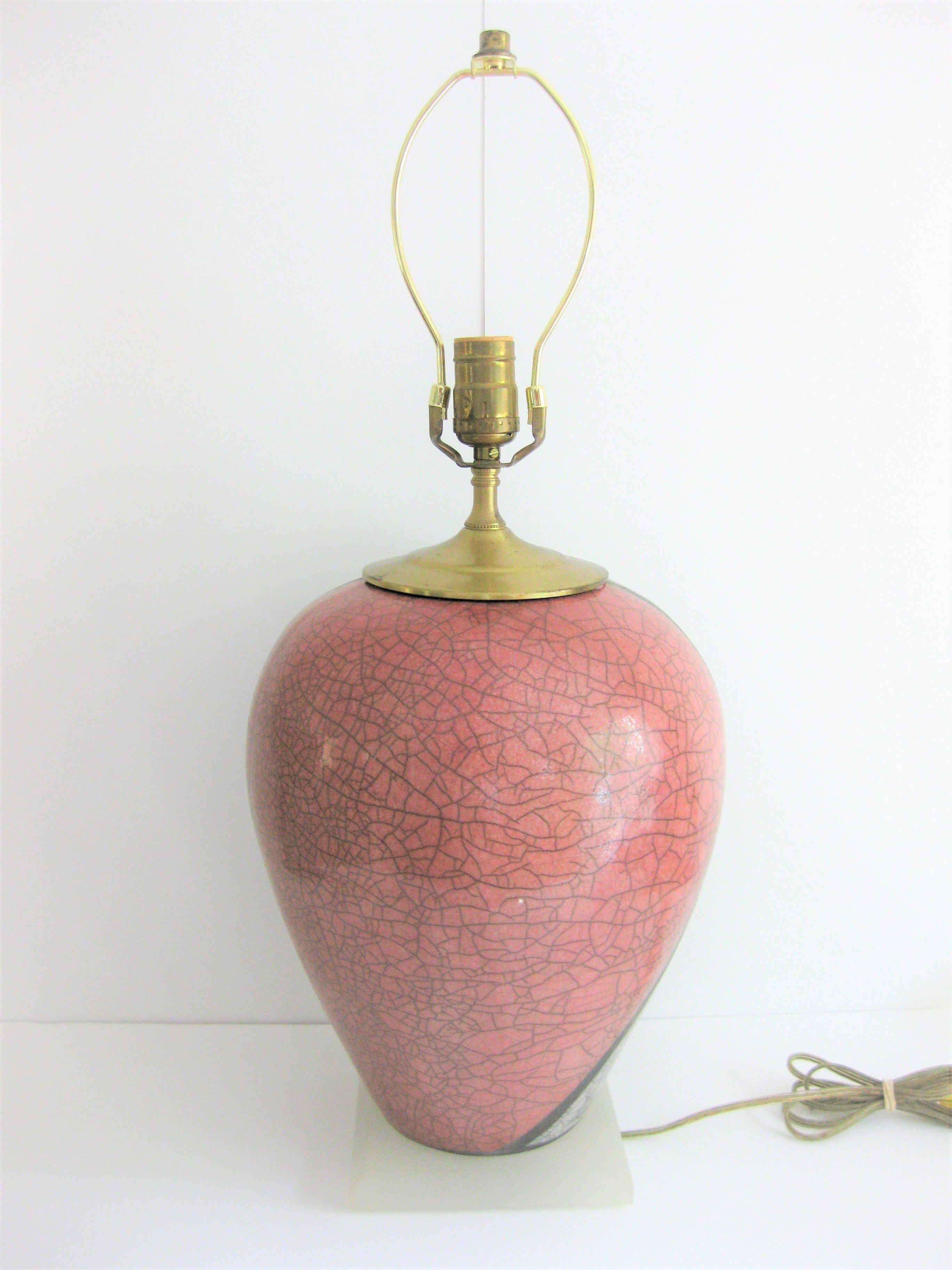 American Marc Ward Artist Signed Crackle Glaze Ceramic Table Lamp For Sale
