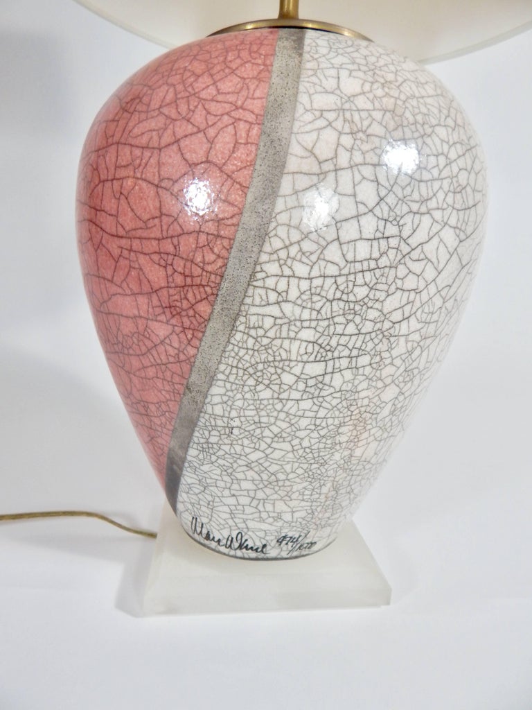 Marc Ward Artist Signed Crackle Glaze Ceramic Table Lamp For Sale at