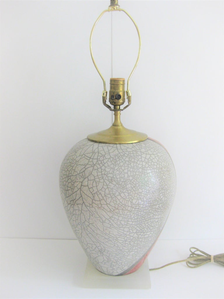 Marc Ward Artist Signed Crackle Glaze Ceramic Table Lamp For Sale at