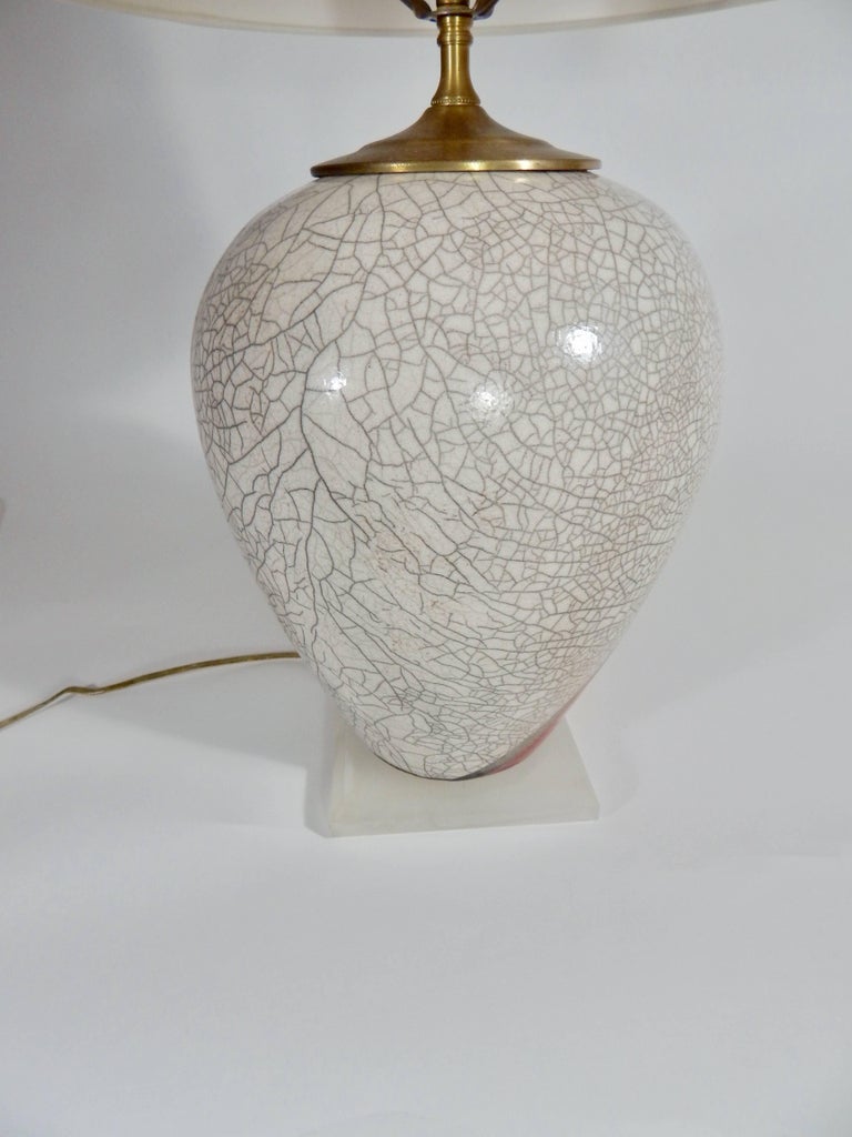 Marc Ward Artist Signed Crackle Glaze Ceramic Table Lamp For Sale at