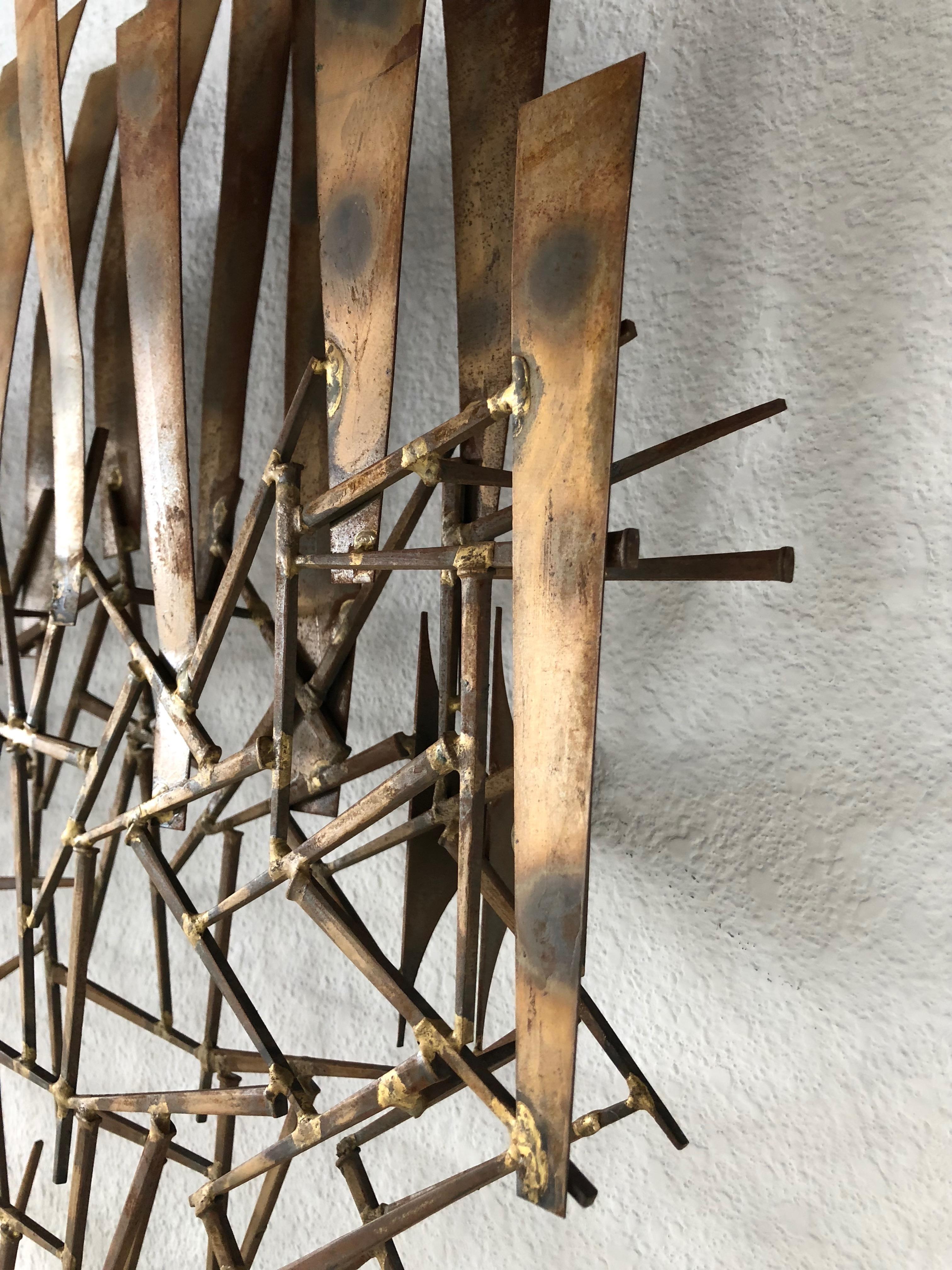 Marc Weinstein Brutalist Midcentury Torch Cut Nailhead Wall Sculpture In Good Condition In Palm Springs, CA