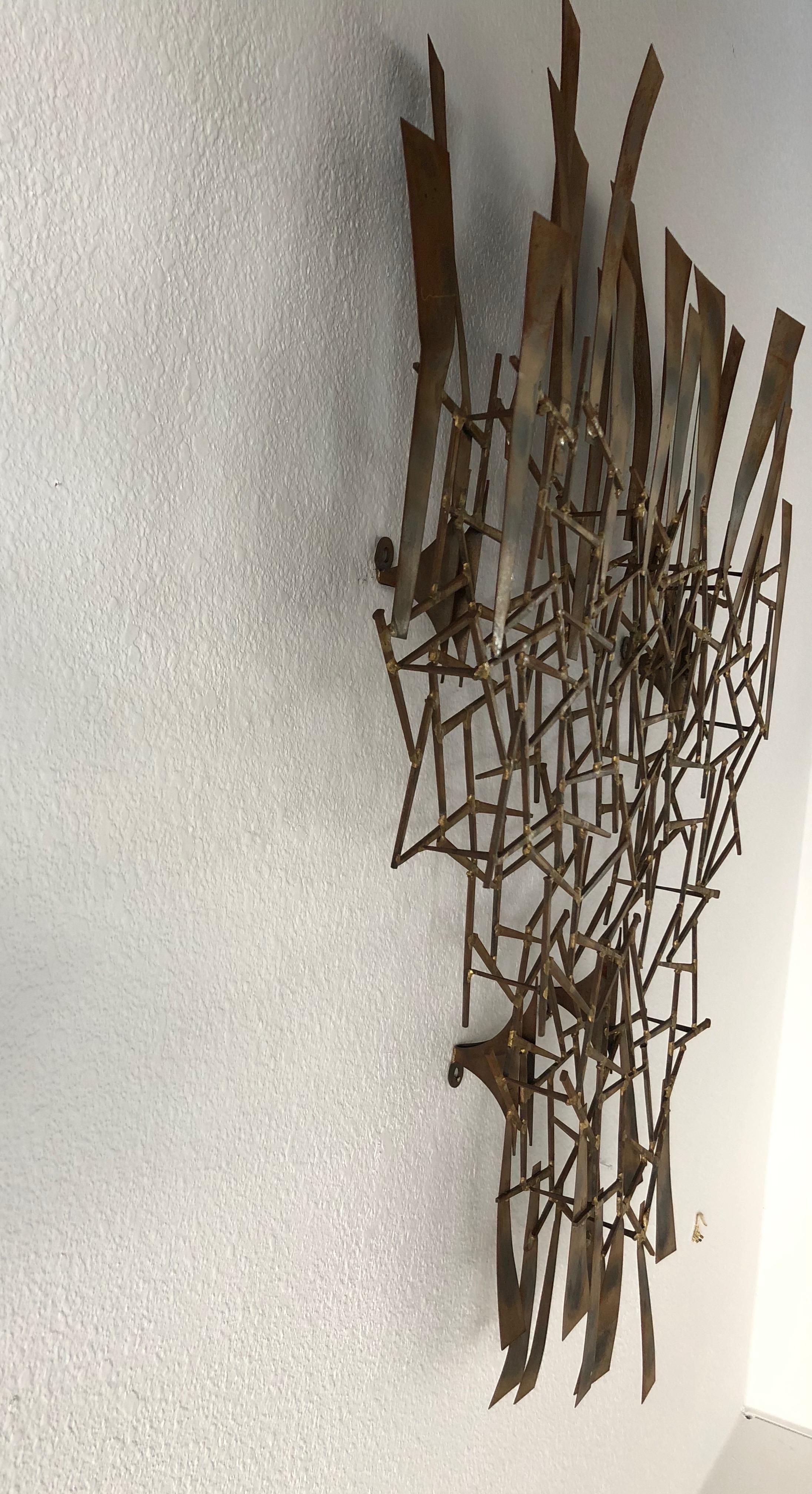 Marc Weinstein Brutalist Midcentury Torch Cut Nailhead Wall Sculpture 1