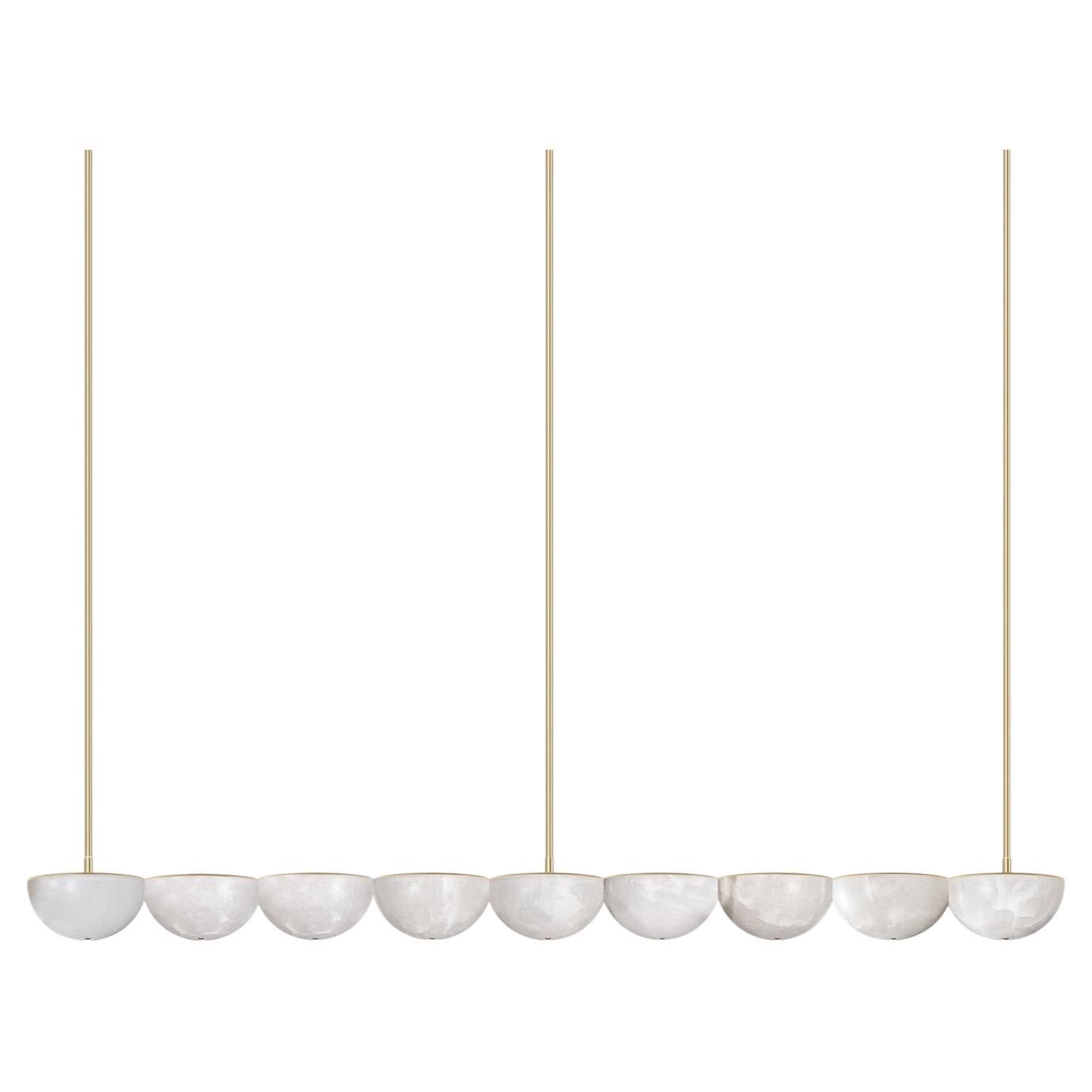 Marc Wood Hemisphere Linear Chandelier Large, Luxury Light, Brass & Alabaster For Sale