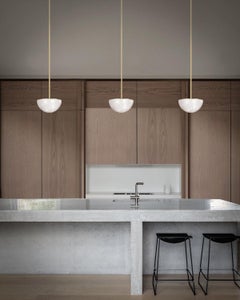 Marc Wood Hemisphere Pendant, Luxury Light, Brass & Alabaster