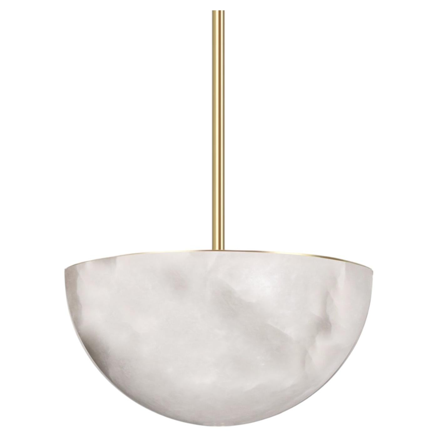 Marc Wood Hemisphere Pendant, Luxury Light, Brass & Alabaster