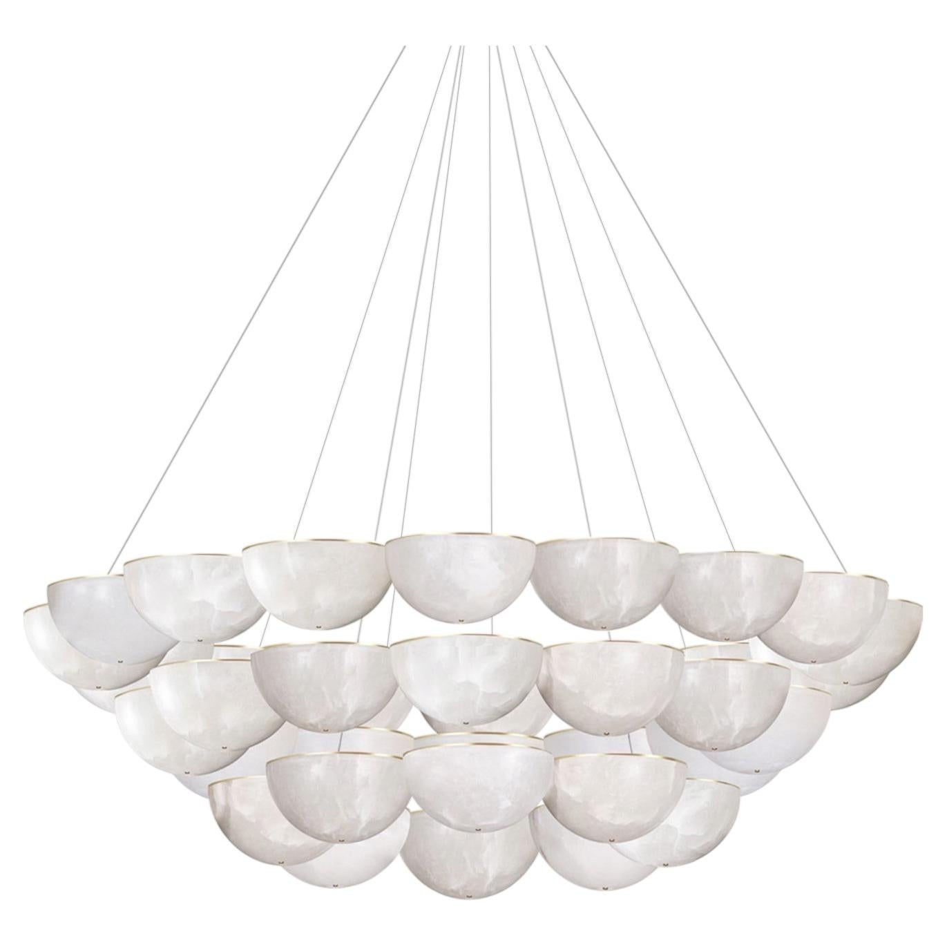 Marc Wood Hemisphere Round Chandelier 3 tier, Luxury Light, Brass & Alabaster