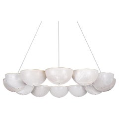 Marc Wood Hemisphere Round Chandelier Medium, Luxury Light, Brass & Alabaster