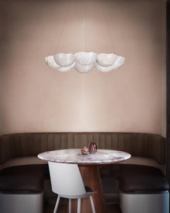 Marc Wood Hemisphere Round Chandelier Small, Luxury Light, Brass & Alabaster